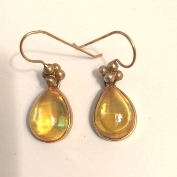 Sterling silver Teardrop Citrine Earrings ball bead accents - Picture 5 of 11